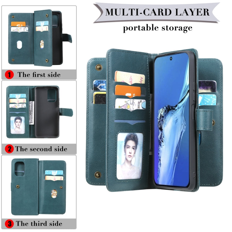 For Xiaomi Redmi K40 Multifunctional Magnetic Copper Buckle Horizontal Flip Solid Color Leather Case with 10 Card Slots & Wallet & Holder & Photo Frame