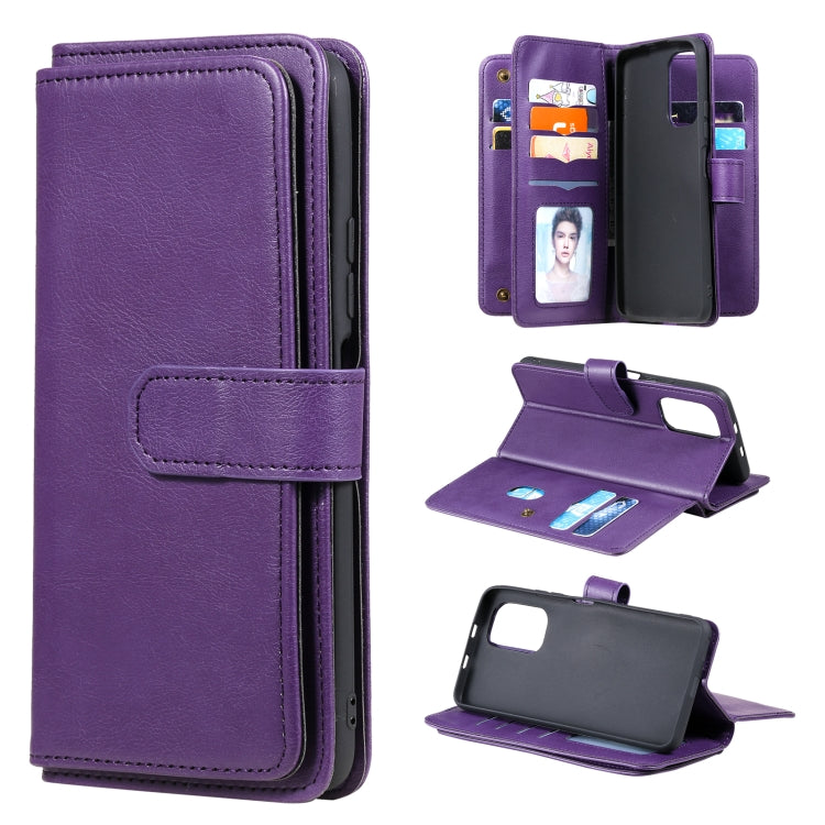 For Xiaomi Redmi K40 Multifunctional Magnetic Copper Buckle Horizontal Flip Solid Color Leather Case with 10 Card Slots & Wallet & Holder & Photo Frame