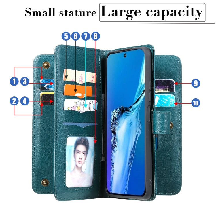For Xiaomi Redmi K40 Multifunctional Magnetic Copper Buckle Horizontal Flip Solid Color Leather Case with 10 Card Slots & Wallet & Holder & Photo Frame