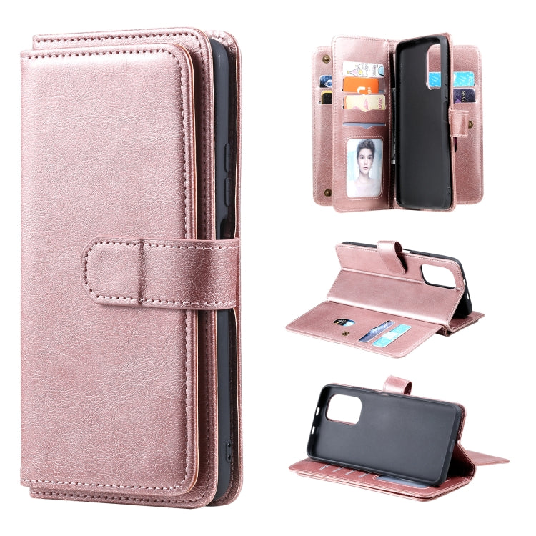 For Xiaomi Redmi K40 Multifunctional Magnetic Copper Buckle Horizontal Flip Solid Color Leather Case with 10 Card Slots & Wallet & Holder & Photo Frame