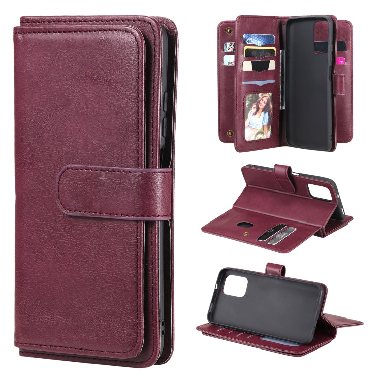 For Xiaomi Redmi Note 10 4G Multifunctional Magnetic Copper Buckle Horizontal Flip Solid Color Leather Case with 10 Card Slots & Wallet & Holder & Photo Frame