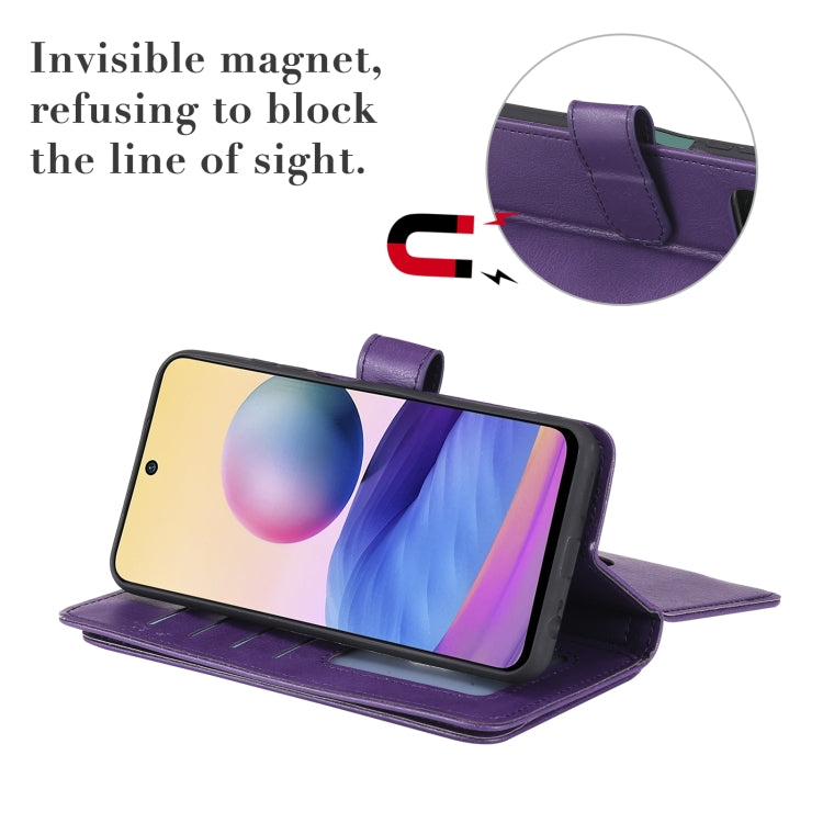 For Xiaomi Redmi Note 10 4G Multifunctional Magnetic Copper Buckle Horizontal Flip Solid Color Leather Case with 10 Card Slots & Wallet & Holder & Photo Frame