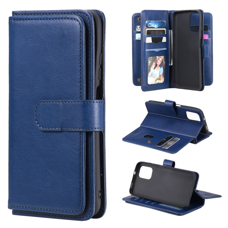 For Xiaomi Redmi Note 10 4G Multifunctional Magnetic Copper Buckle Horizontal Flip Solid Color Leather Case with 10 Card Slots & Wallet & Holder & Photo Frame