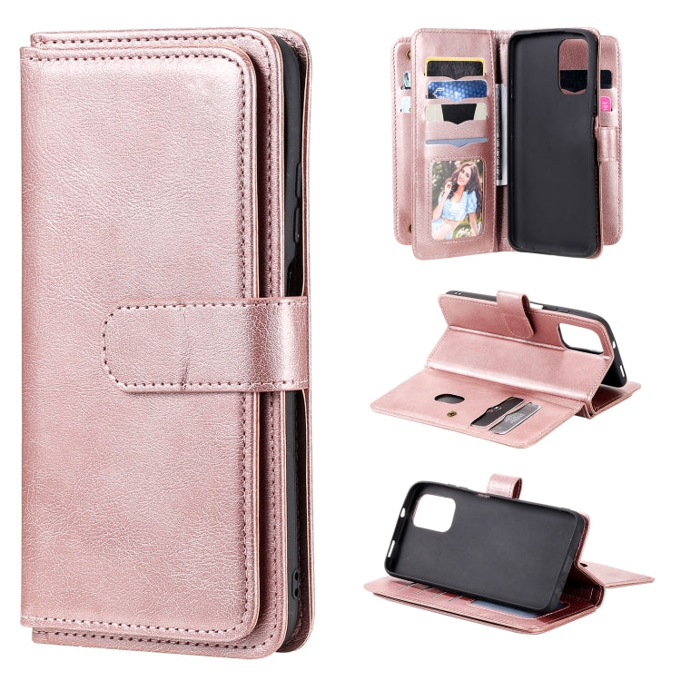 For Xiaomi Redmi Note 10 4G Multifunctional Magnetic Copper Buckle Horizontal Flip Solid Color Leather Case with 10 Card Slots & Wallet & Holder & Photo Frame