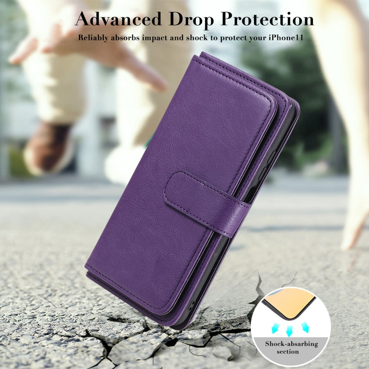 For Xiaomi Redmi Note 10 4G Multifunctional Magnetic Copper Buckle Horizontal Flip Solid Color Leather Case with 10 Card Slots & Wallet & Holder & Photo Frame