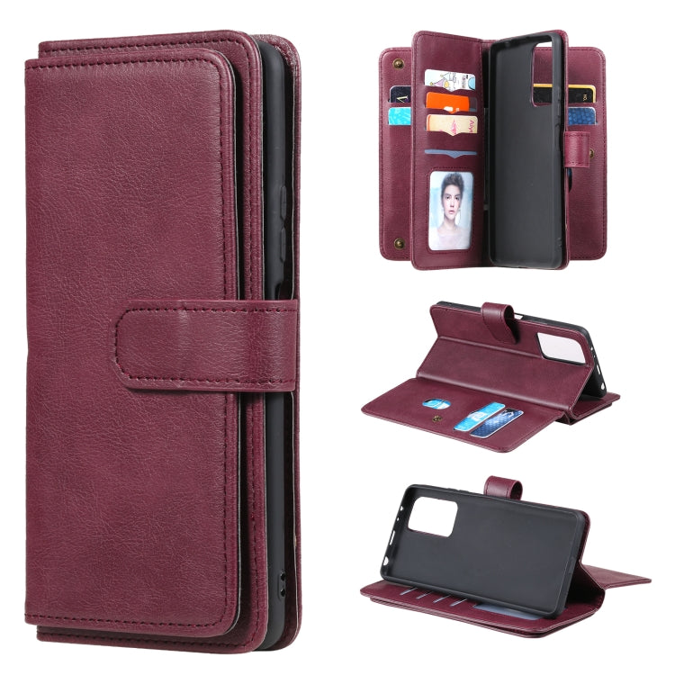For Xiaomi Redmi Note 10 Pro Multifunctional Magnetic Copper Buckle Horizontal Flip Solid Color Leather Case with 10 Card Slots & Wallet & Holder & Photo Frame