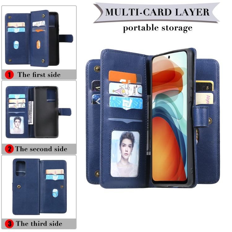 For Xiaomi Redmi Note 10 Pro Multifunctional Magnetic Copper Buckle Horizontal Flip Solid Color Leather Case with 10 Card Slots & Wallet & Holder & Photo Frame