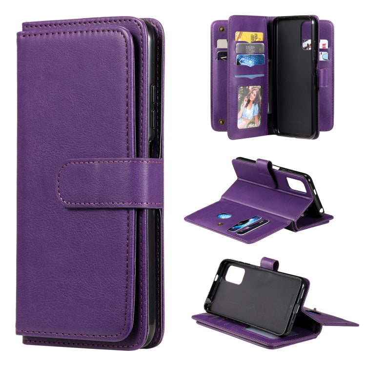 For Xiaomi Redmi Note 10 5G Multifunctional Magnetic Copper Buckle Horizontal Flip Solid Color Leather Case with 10 Card Slots & Wallet & Holder & Photo Frame