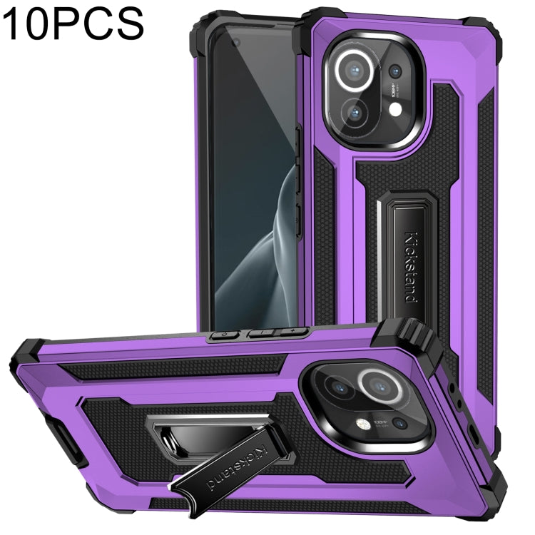 For Xiaomi Mi 11 10 PCS Knight Jazz PC+TPU Shockproof Protective Case with Foldable Holder