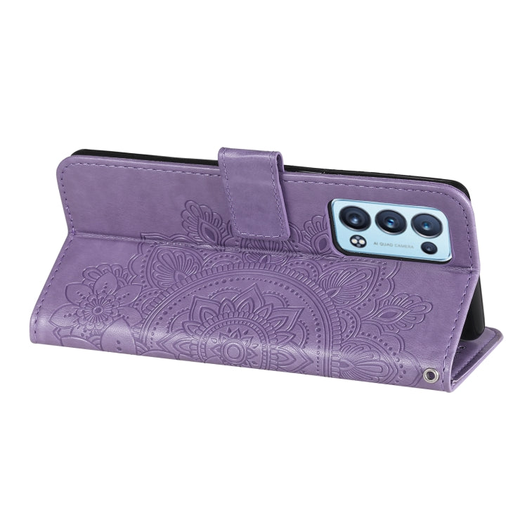 For OPPO Reno 6 Pro+ 5G 7-petal Flowers Embossing Pattern Horizontal Flip PU Leather Case with Holder & Card Slots & Wallet & Photo Frame