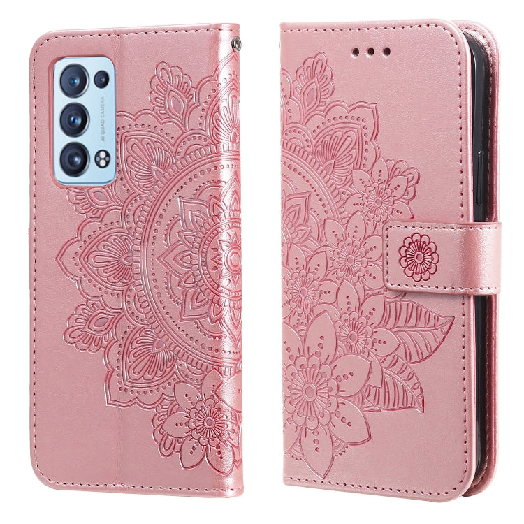 For OPPO Reno 6 Pro+ 5G 7-petal Flowers Embossing Pattern Horizontal Flip PU Leather Case with Holder & Card Slots & Wallet & Photo Frame