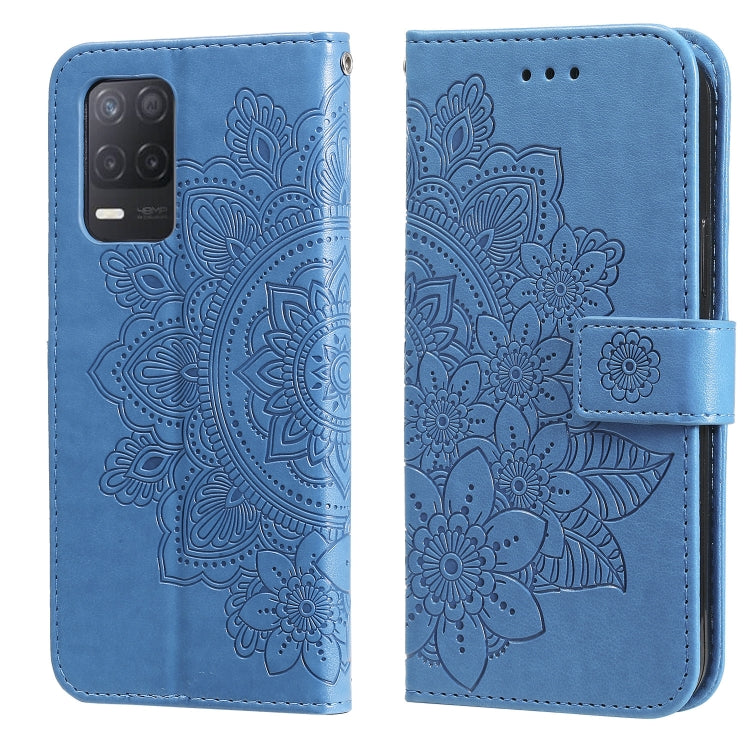 For OPPO Realme 8 5G 7-petal Flowers Embossing Pattern Horizontal Flip PU Leather Case with Holder & Card Slots & Wallet & Photo Frame