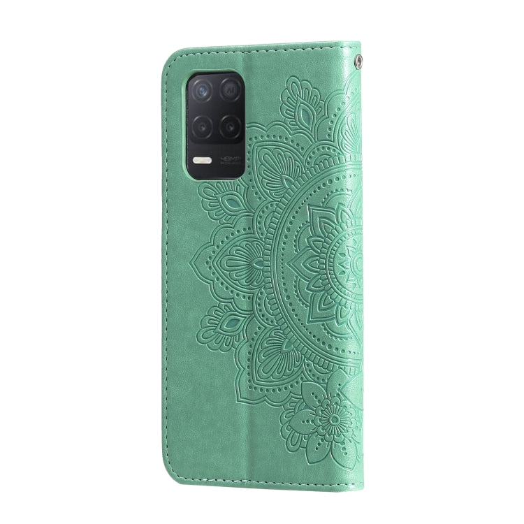 For OPPO Realme 8 5G 7-petal Flowers Embossing Pattern Horizontal Flip PU Leather Case with Holder & Card Slots & Wallet & Photo Frame