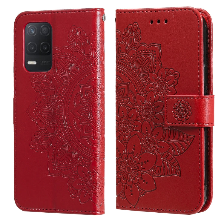 For OPPO Realme 8 5G 7-petal Flowers Embossing Pattern Horizontal Flip PU Leather Case with Holder & Card Slots & Wallet & Photo Frame