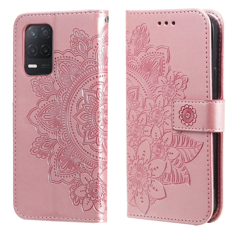 For OPPO Realme 8 5G 7-petal Flowers Embossing Pattern Horizontal Flip PU Leather Case with Holder & Card Slots & Wallet & Photo Frame