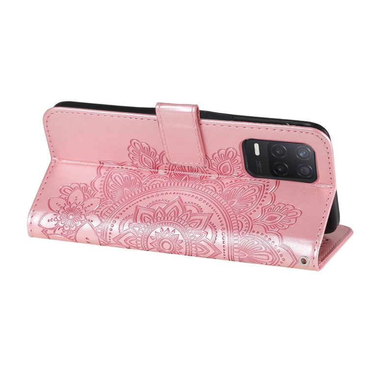 For OPPO Realme 8 5G 7-petal Flowers Embossing Pattern Horizontal Flip PU Leather Case with Holder & Card Slots & Wallet & Photo Frame