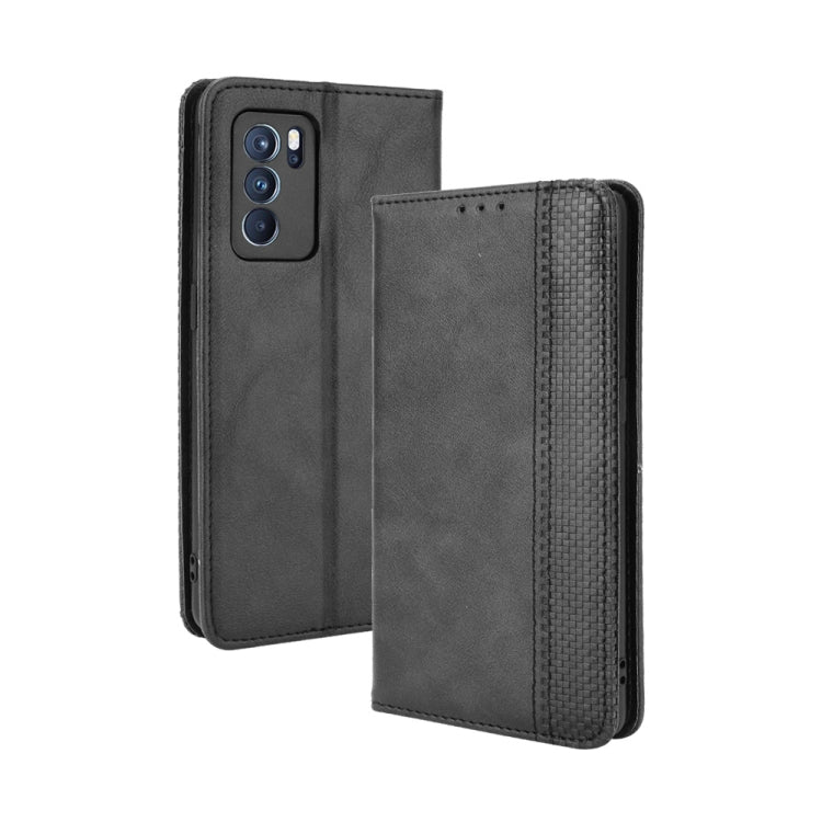 For OPPO Reno6 Pro 5G Magnetic Buckle Retro Crazy Horse Texture Horizontal Flip Leather Case with Holder & Card Slots & Photo Frame