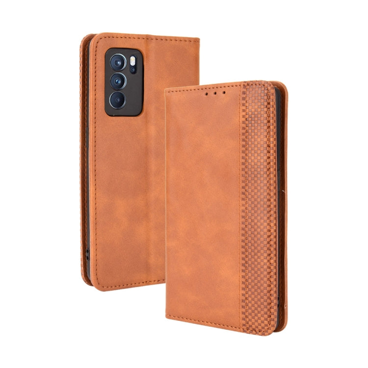 For OPPO Reno6 Pro 5G Magnetic Buckle Retro Crazy Horse Texture Horizontal Flip Leather Case with Holder & Card Slots & Photo Frame