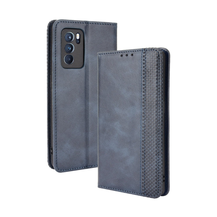 For OPPO Reno6 Pro 5G Magnetic Buckle Retro Crazy Horse Texture Horizontal Flip Leather Case with Holder & Card Slots & Photo Frame