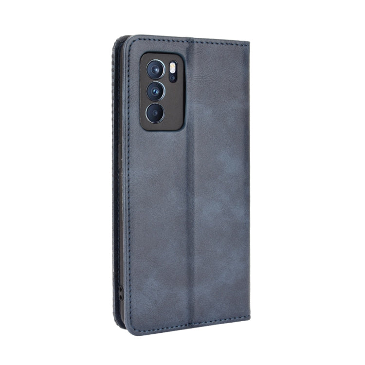 For OPPO Reno6 Pro 5G Magnetic Buckle Retro Crazy Horse Texture Horizontal Flip Leather Case with Holder & Card Slots & Photo Frame