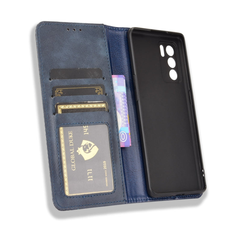 For OPPO Reno6 Pro 5G Magnetic Buckle Retro Crazy Horse Texture Horizontal Flip Leather Case with Holder & Card Slots & Photo Frame