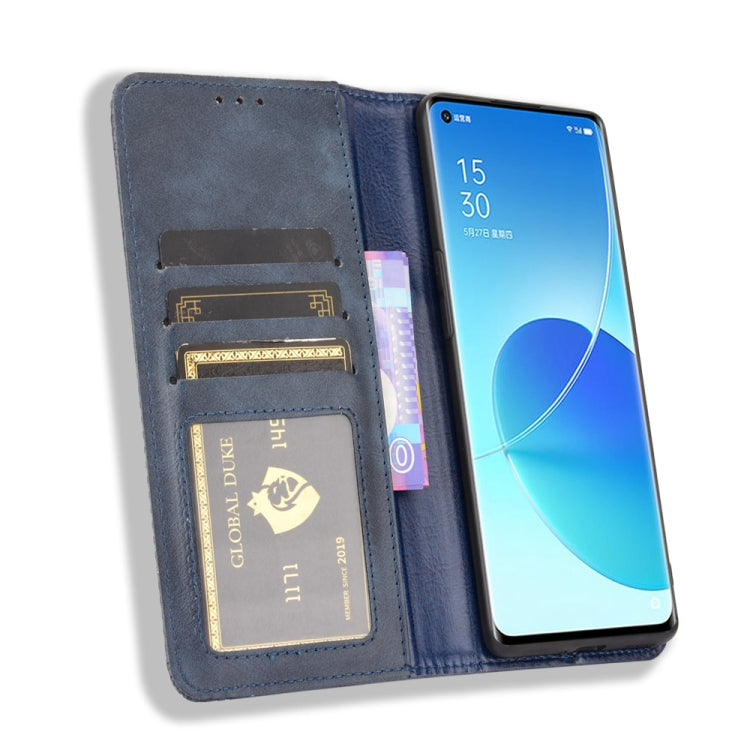 For OPPO Reno6 Pro 5G Magnetic Buckle Retro Crazy Horse Texture Horizontal Flip Leather Case with Holder & Card Slots & Photo Frame