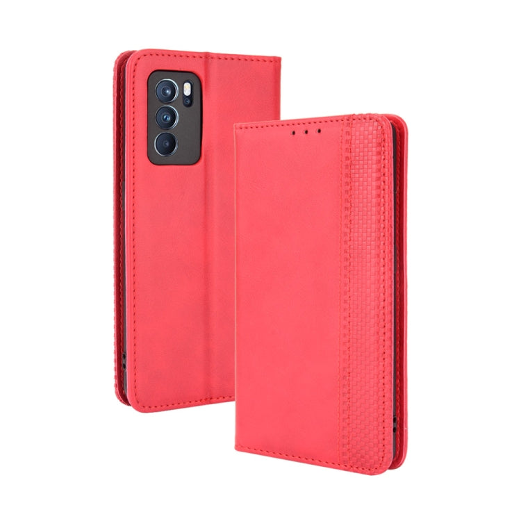 For OPPO Reno6 Pro 5G Magnetic Buckle Retro Crazy Horse Texture Horizontal Flip Leather Case with Holder & Card Slots & Photo Frame