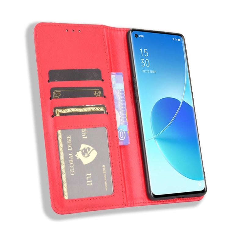 For OPPO Reno6 Pro 5G Magnetic Buckle Retro Crazy Horse Texture Horizontal Flip Leather Case with Holder & Card Slots & Photo Frame