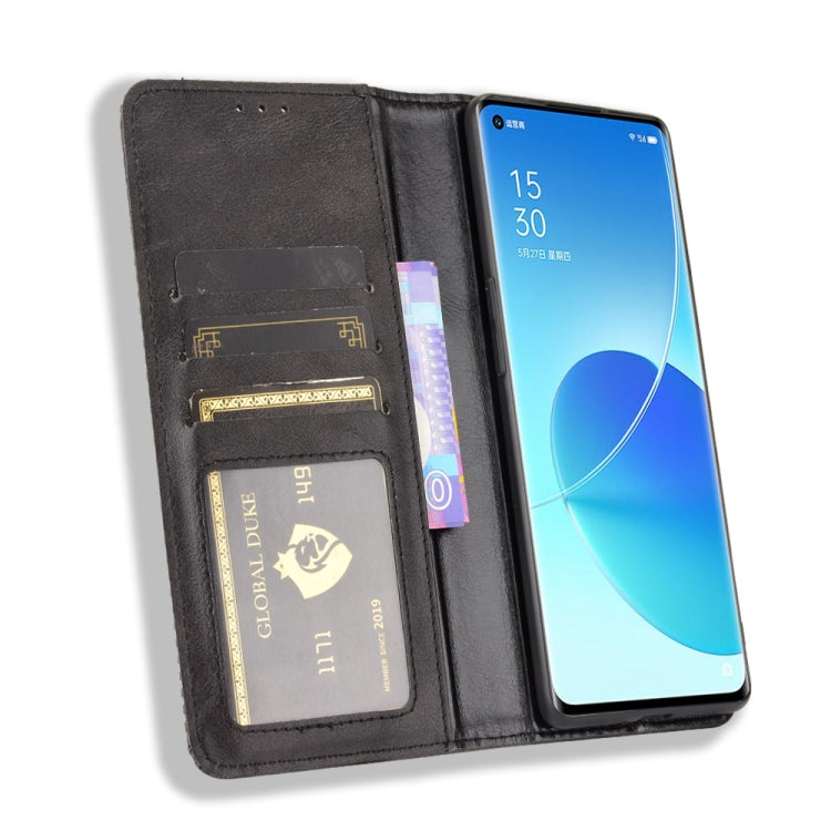 For OPPO Reno6 Pro+ 5G Magnetic Buckle Retro Crazy Horse Texture Horizontal Flip Leather Case with Holder & Card Slots & Photo Frame