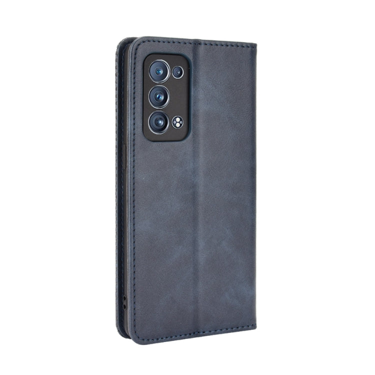 For OPPO Reno6 Pro+ 5G Magnetic Buckle Retro Crazy Horse Texture Horizontal Flip Leather Case with Holder & Card Slots & Photo Frame