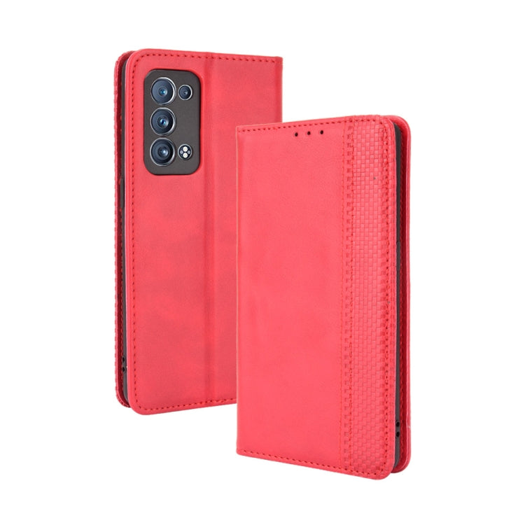 For OPPO Reno6 Pro+ 5G Magnetic Buckle Retro Crazy Horse Texture Horizontal Flip Leather Case with Holder & Card Slots & Photo Frame