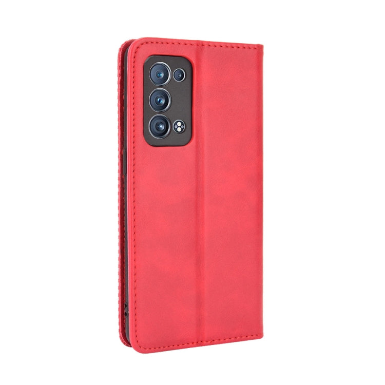 For OPPO Reno6 Pro+ 5G Magnetic Buckle Retro Crazy Horse Texture Horizontal Flip Leather Case with Holder & Card Slots & Photo Frame