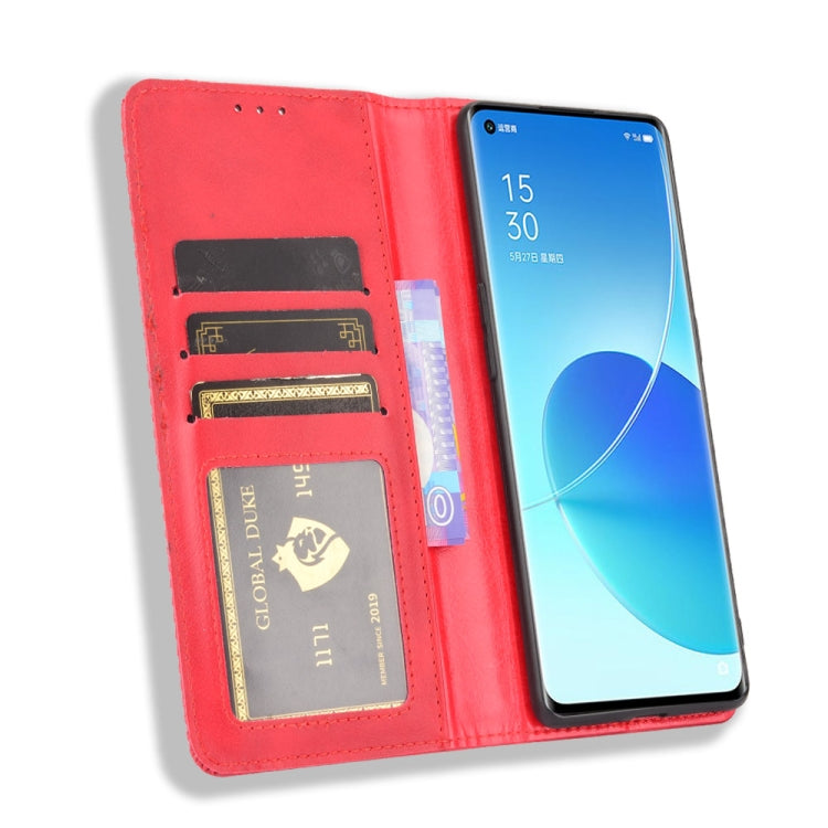 For OPPO Reno6 Pro+ 5G Magnetic Buckle Retro Crazy Horse Texture Horizontal Flip Leather Case with Holder & Card Slots & Photo Frame