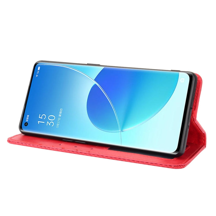 For OPPO Reno6 Pro+ 5G Magnetic Buckle Retro Crazy Horse Texture Horizontal Flip Leather Case with Holder & Card Slots & Photo Frame