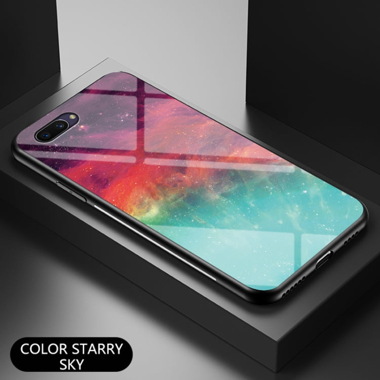 For OPPO A5 / A7 / A12e Starry Sky Painted Tempered Glass TPU Shockproof Protective Case