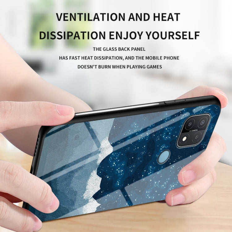 For OPPO A15 Starry Sky Painted Tempered Glass TPU Shockproof Protective Case