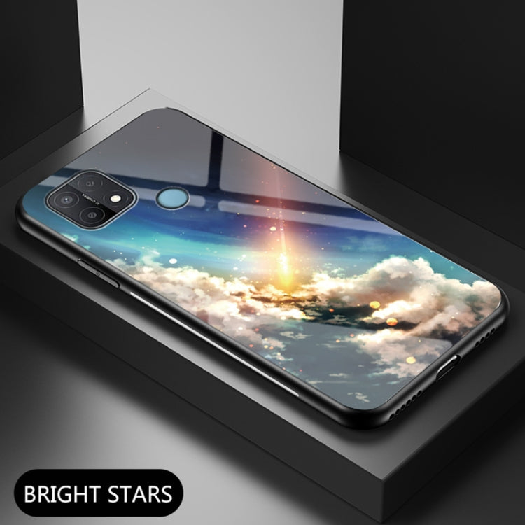 For OPPO A15 Starry Sky Painted Tempered Glass TPU Shockproof Protective Case