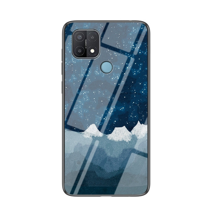 For OPPO A15 Starry Sky Painted Tempered Glass TPU Shockproof Protective Case