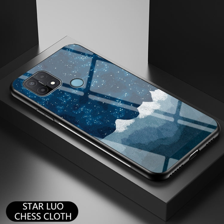 For OPPO A15 Starry Sky Painted Tempered Glass TPU Shockproof Protective Case