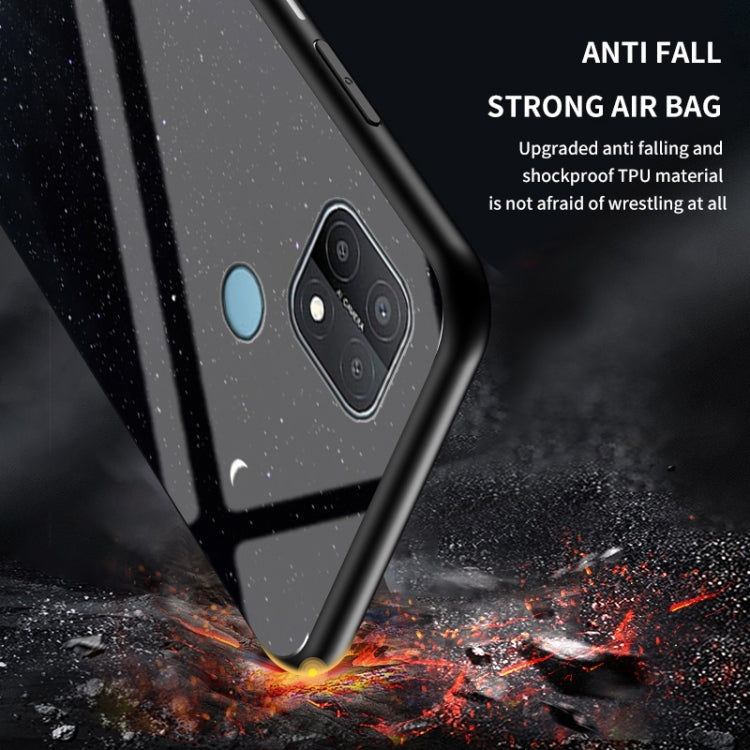 For OPPO A15 Starry Sky Painted Tempered Glass TPU Shockproof Protective Case