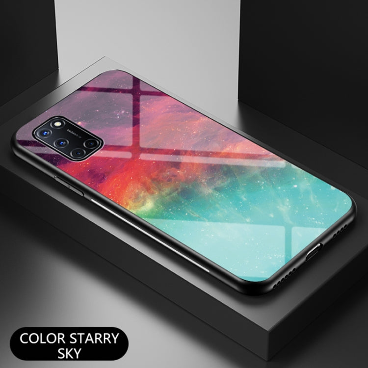 For OPPO A52 Starry Sky Painted Tempered Glass TPU Shockproof Protective Case