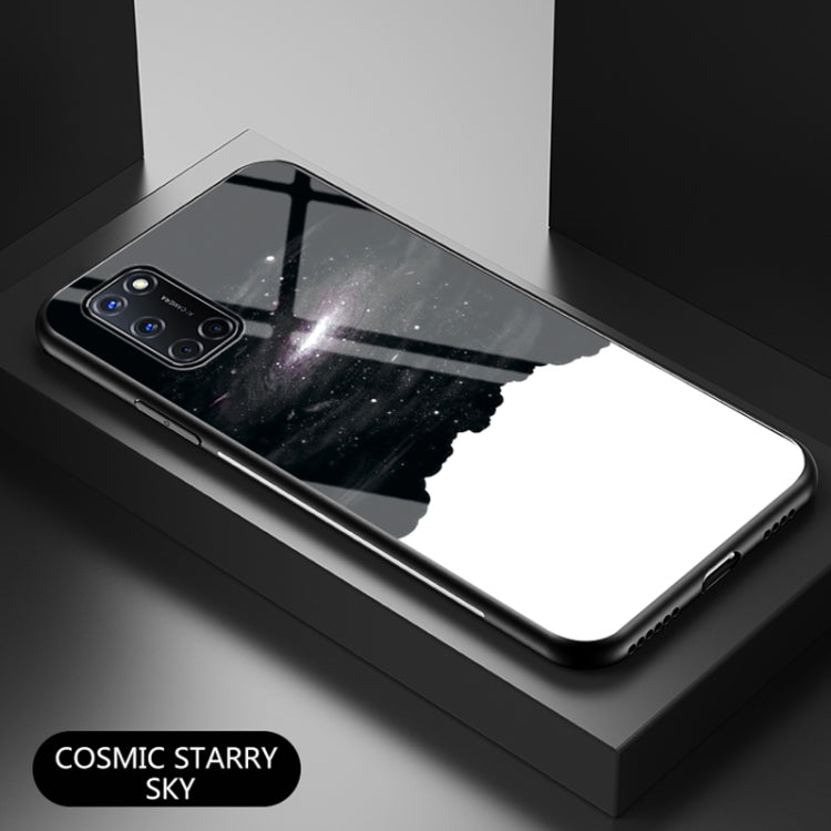 For OPPO A52 Starry Sky Painted Tempered Glass TPU Shockproof Protective Case