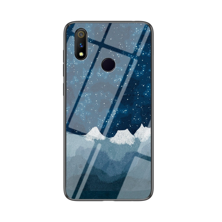 For OPPO Realme 3 Pro Starry Sky Painted Tempered Glass TPU Shockproof Protective Case