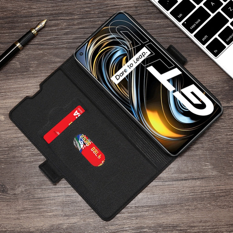 For OPPO Realme GT 5G / Realme Q3 Pro 5G Ultra-thin Voltage Side Buckle PU + TPU Horizontal Flip Leather Case with Holder & Card Slot