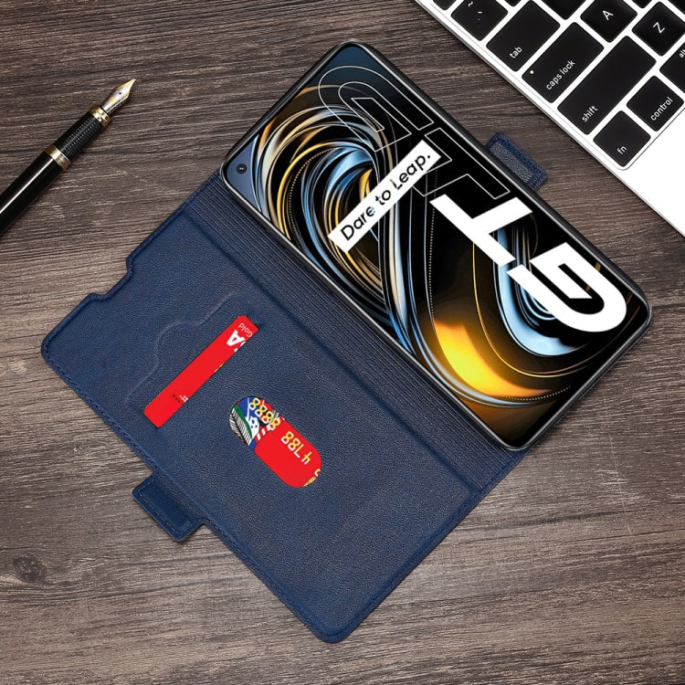 For OPPO Realme GT 5G / Realme Q3 Pro 5G Ultra-thin Voltage Side Buckle PU + TPU Horizontal Flip Leather Case with Holder & Card Slot