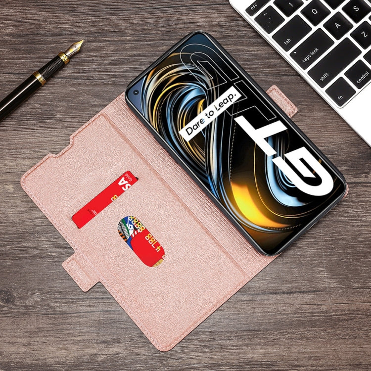 For OPPO Realme GT 5G / Realme Q3 Pro 5G Ultra-thin Voltage Side Buckle PU + TPU Horizontal Flip Leather Case with Holder & Card Slot