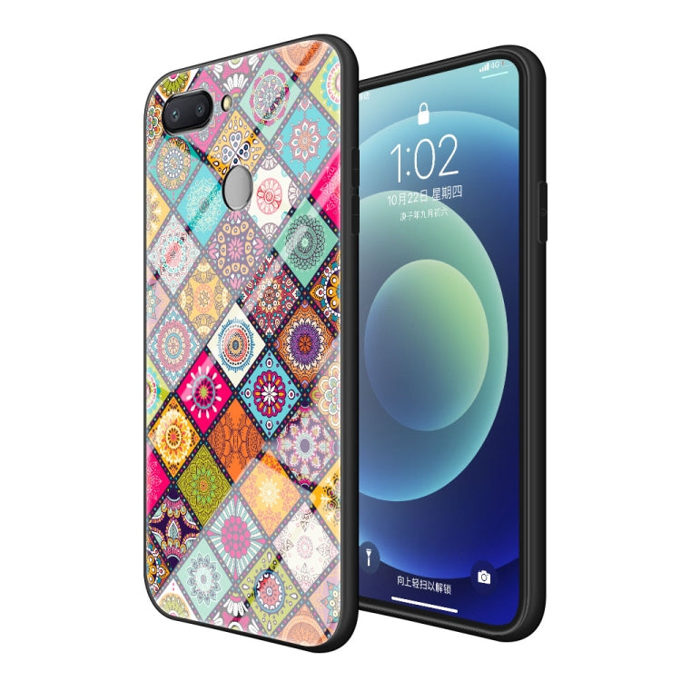 For Xiaomi Redmi Note 10 4G / Note 10S Painted Ethnic Pattern Tempered Glass TPU Shockproof Case with Folding Magnetic Holder & Neck Strap