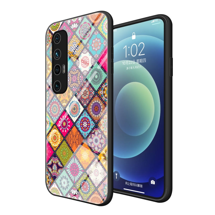 For Xiaomi Mi 10S Painted Ethnic Pattern Tempered Glass TPU Shockproof Case with Folding Magnetic Holder & Neck Strap