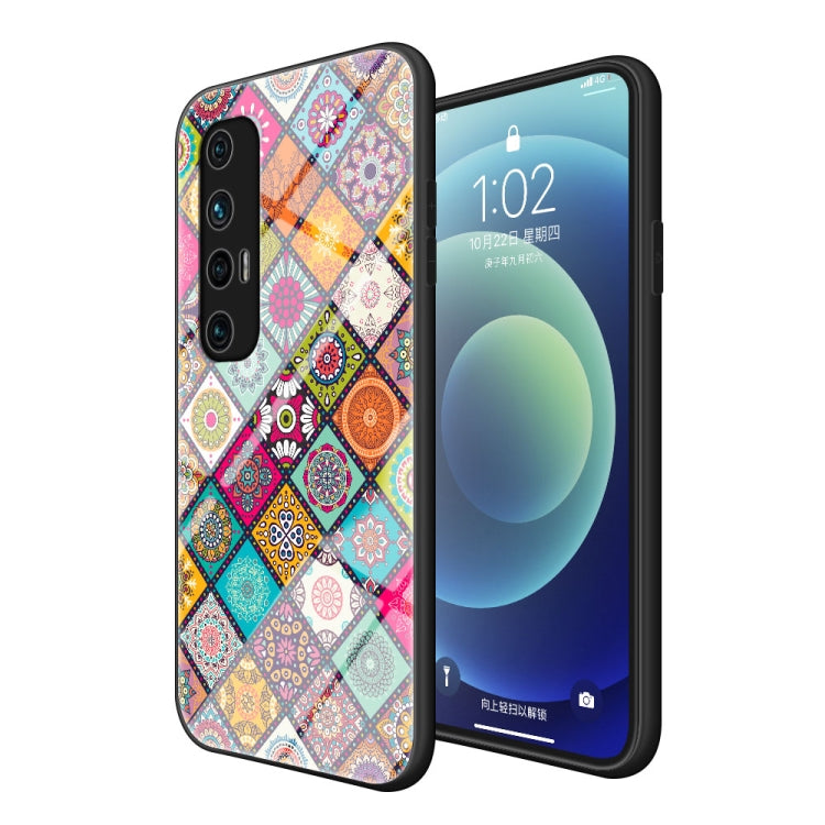For Xiaomi Mi 10S Painted Ethnic Pattern Tempered Glass TPU Shockproof Case with Folding Magnetic Holder & Neck Strap