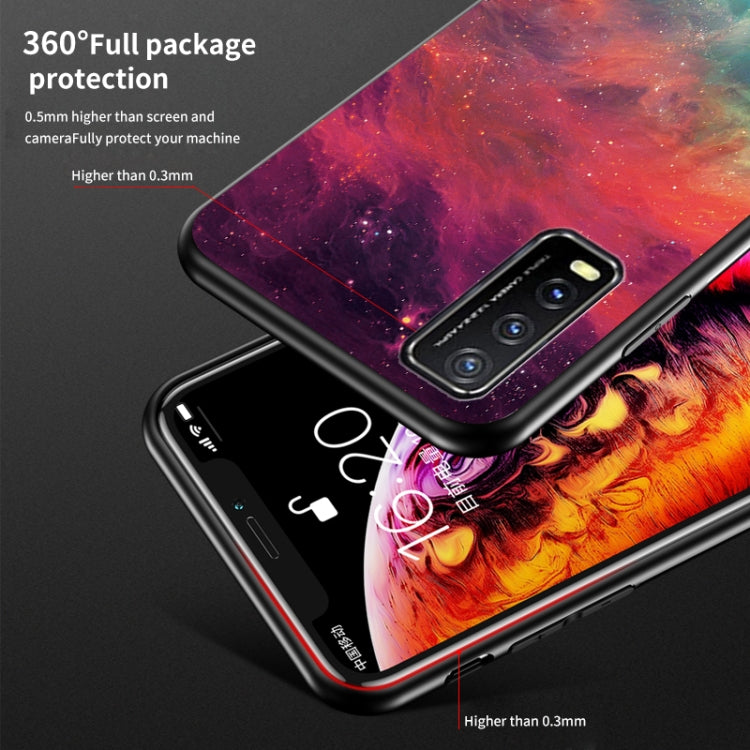 For vivo Y20 Starry Sky Painted Tempered Glass TPU Shockproof Protective Case
